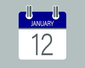 Day 12 january. Blue calendar for days of the month in january. Calendar page template.