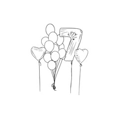 Vector set of balloons, seven on a white background. Blank for designers, elements, wedding cards, logo, icon, sticker