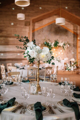 luxury wedding table setting in a restaurant