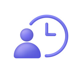 3D Waiting time icon isolated on white background. Human with clock symbol. Timing, day planning, self organization, time management concept. Can be used for many purposes. Trendy vector in 3d style