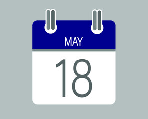 Day 18 may. Blue calendar for days of the month in may. Calendar page template.