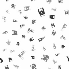 Set Electric razor blade, Oil for hair care treatment, bottle and Shaving gel foam on seamless pattern. Vector