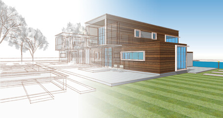 house architectural sketch 3d illustration © Svjatoslav