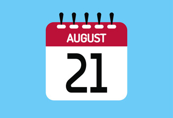 August day 21. Calendar design template 21 august in background blue.