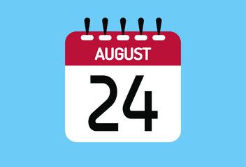 August day 24. Calendar design template 24 august in background blue.