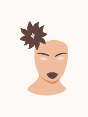 Modern minimalist poster with abstract woman face. Trendy minimal fashion art for poster, cover, logo, textile, wallpaper, wall decor, brochure, banner