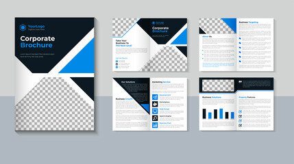 Corporate brochure design, Business 8 page brochure template, Creative brochure design, Modern Company profile, Flyer, Blue color, layout vector