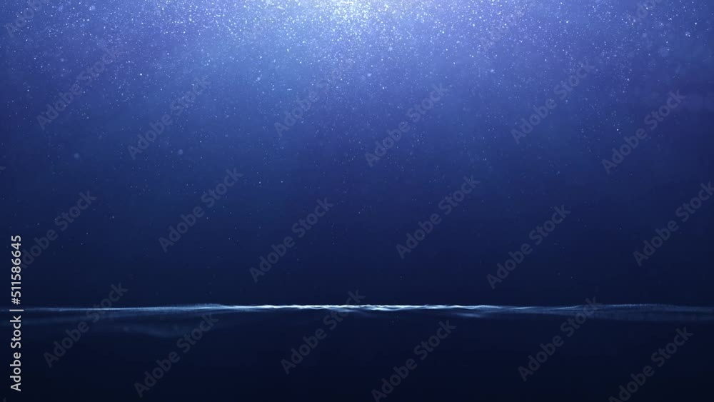 Poster blue glitter shimmering bokeh particles on dark blue empty copy space background seamless loop anima
