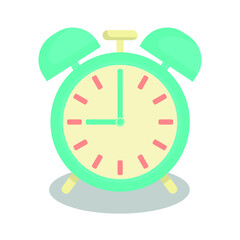 Yellow green primitive alarm clock, flat vector isolated on white, single element