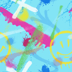 Graffiti spray paint seamless pattern. Vector illustration.