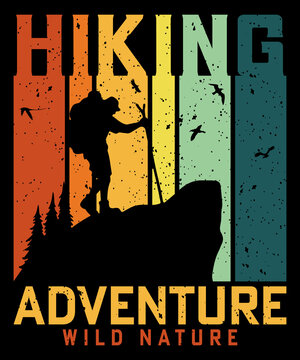 Hiking adventure wild nature vintage t-shirt design vector