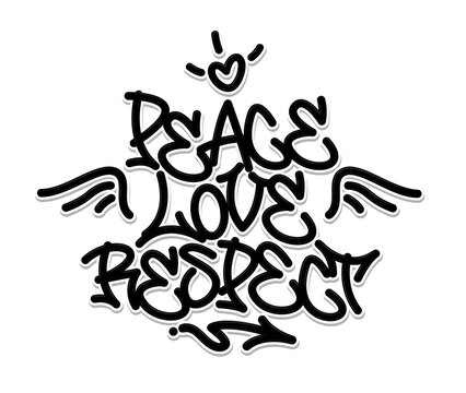 Peace, love, respect graffiti font composition. Vector illustration.