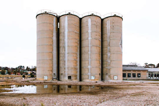 The large cement storage silos at the now closed Portland Cement Works