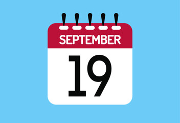 September day 19. Calendar design template 19 september in background blue.