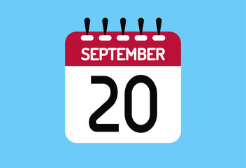 September day 20. Calendar design template 20 september in background blue.
