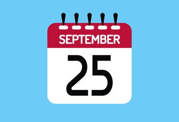 September day 25. Calendar design template 25 september in background blue.