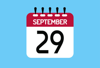 September day 29. Calendar design template 29 september in background blue.