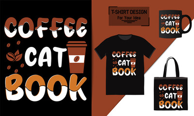 Coffee cat book t shirt design