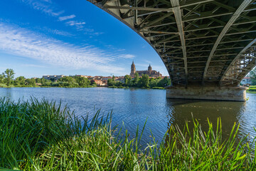 Rio Tormes and Cathedral of the city of Salamanca in Spain.