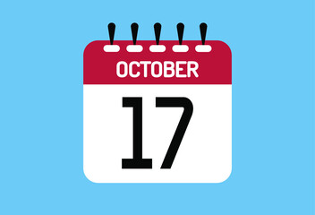 October day 17. Calendar design template 17 october in background blue.