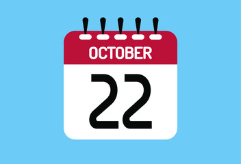 October day 22. Calendar design template 22 october in background blue.