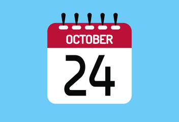October day 24. Calendar design template 24 october in background blue.