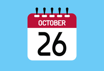 October day 26. Calendar design template 26 october in background blue.