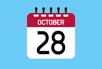October day 28. Calendar design template 28 october in background blue.