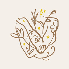 Self care line art minimalist boho icon or logo holistic healing meditation for harmony and love