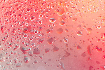 red water drops wet matte transparent surface with drops