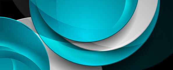 Fototapeta premium Blue and grey shiny glossy circles abstract geometry background. Technology vector banner design