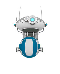 floating robot is holding volleyball ball in white background