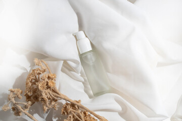 mockup of skin care serum dropper bottle cosmetic tube of beauty makeup facial, treatment cleanser...