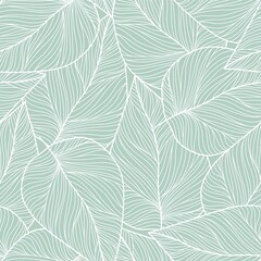 Abstract seamless pattern with leaves , Green and white  summer floral background. Vector pattern on a modern style.