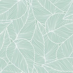 Abstract seamless pattern with leaves , Green and white  summer floral background. Vector pattern on a modern style.