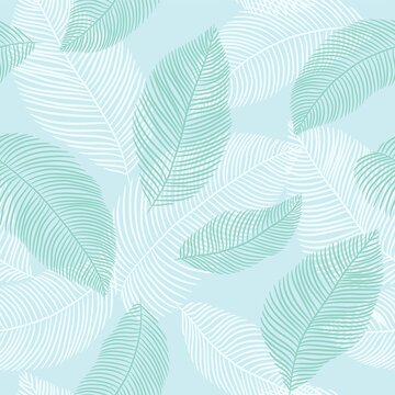 seamless floral abstract background with  leaves drawn by thin lines. Blue and white floral pattern.