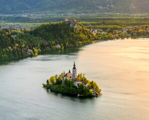 Sunrise at lake Bled from Osojnica viewpoint