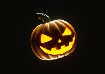 Halloween yellow scary pumpkin with light eyes 3d render