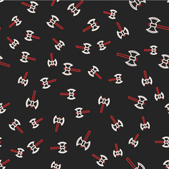 Line Medieval poleaxe icon isolated seamless pattern on black background. Vector