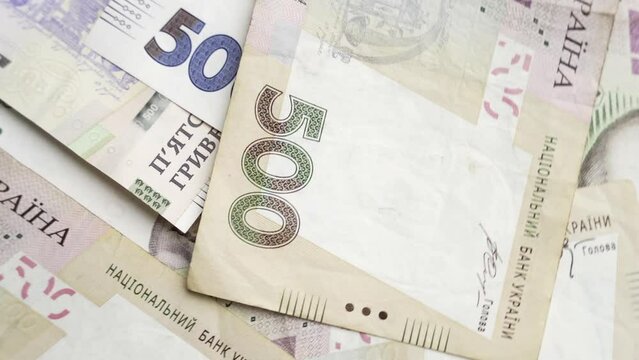 Ukrainian hryvnia close up rotating. 500 hryvnia nominal