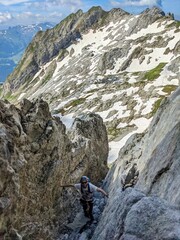 Mountain Altmann. Climb the south chimney to the summit. Mountaineering in the Alpstein area. Appenzell and Toggenburg