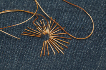 Freeform embroidery on a denim fabric