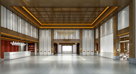 3d render of luxury hotel lobby reception