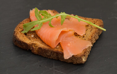 thin slices of Smoked salmon macro food