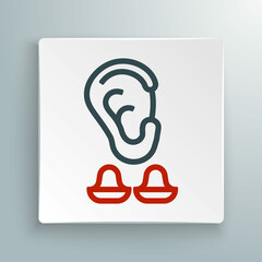 Line Earplugs and ear icon isolated on white background. Ear plug sign. Noise symbol. Sleeping quality concept. Colorful outline concept. Vector