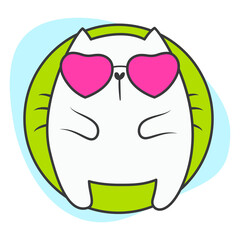 Doodle summer cute cat. Vector illustartion.