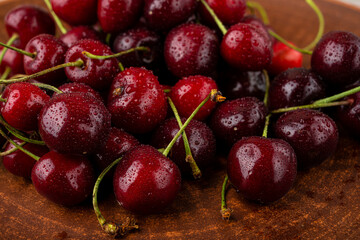 Fresh and ripe cherries in a bowl. Ripe cherries in a bowl.