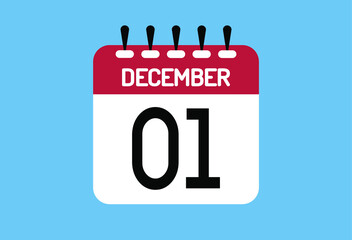 December day 1. Calendar design template 1 december in background blue.