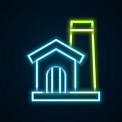 Glowing neon line Smithy workshop interior icon isolated on black background. Colorful outline concept. Vector