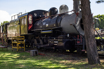 black old mexican train locomotive in museo del ferrocarril, Puebla, railway museum, Mexico